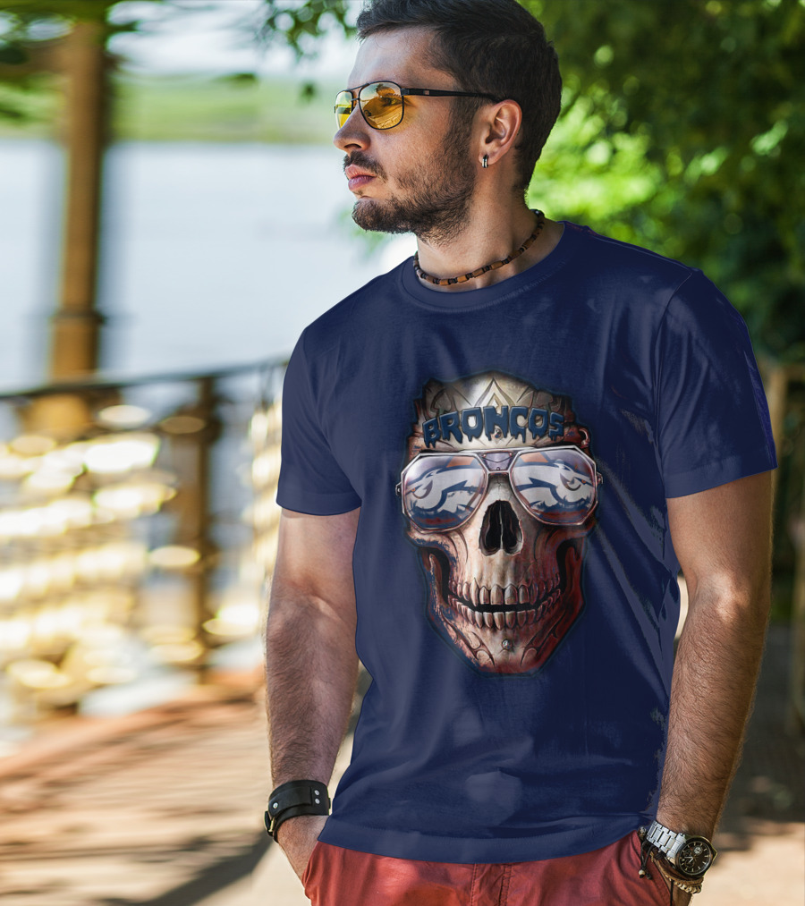 Broncos Skull Sunglasses Denver Broncos Fans 52 T-Shirt
