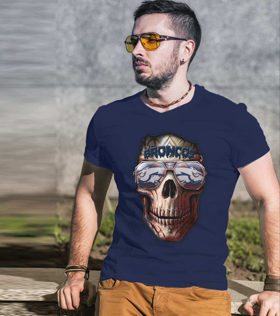 Broncos Skull Sunglasses Denver Broncos Fans 52 T-Shirt