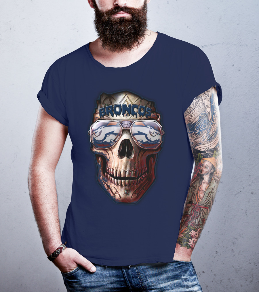 Broncos Skull Sunglasses Denver Broncos Fans 52 T-Shirt