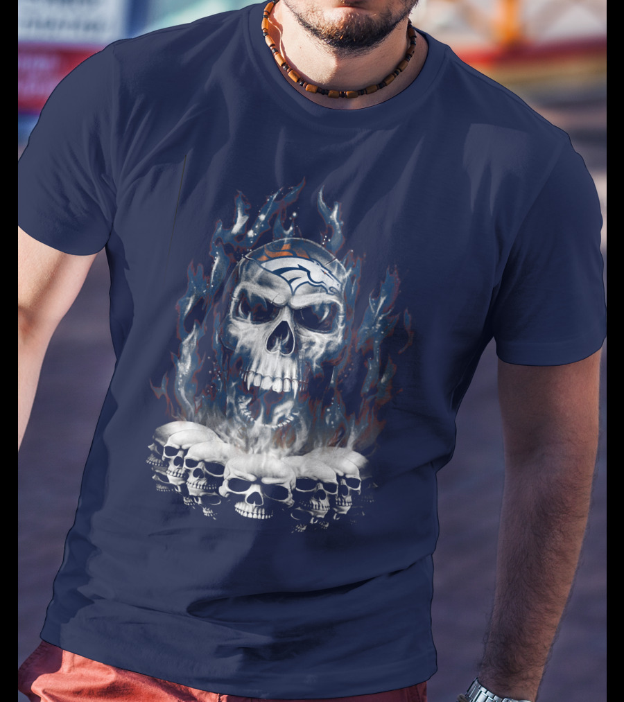 Denver Broncos Flaming Skull T-Shirt