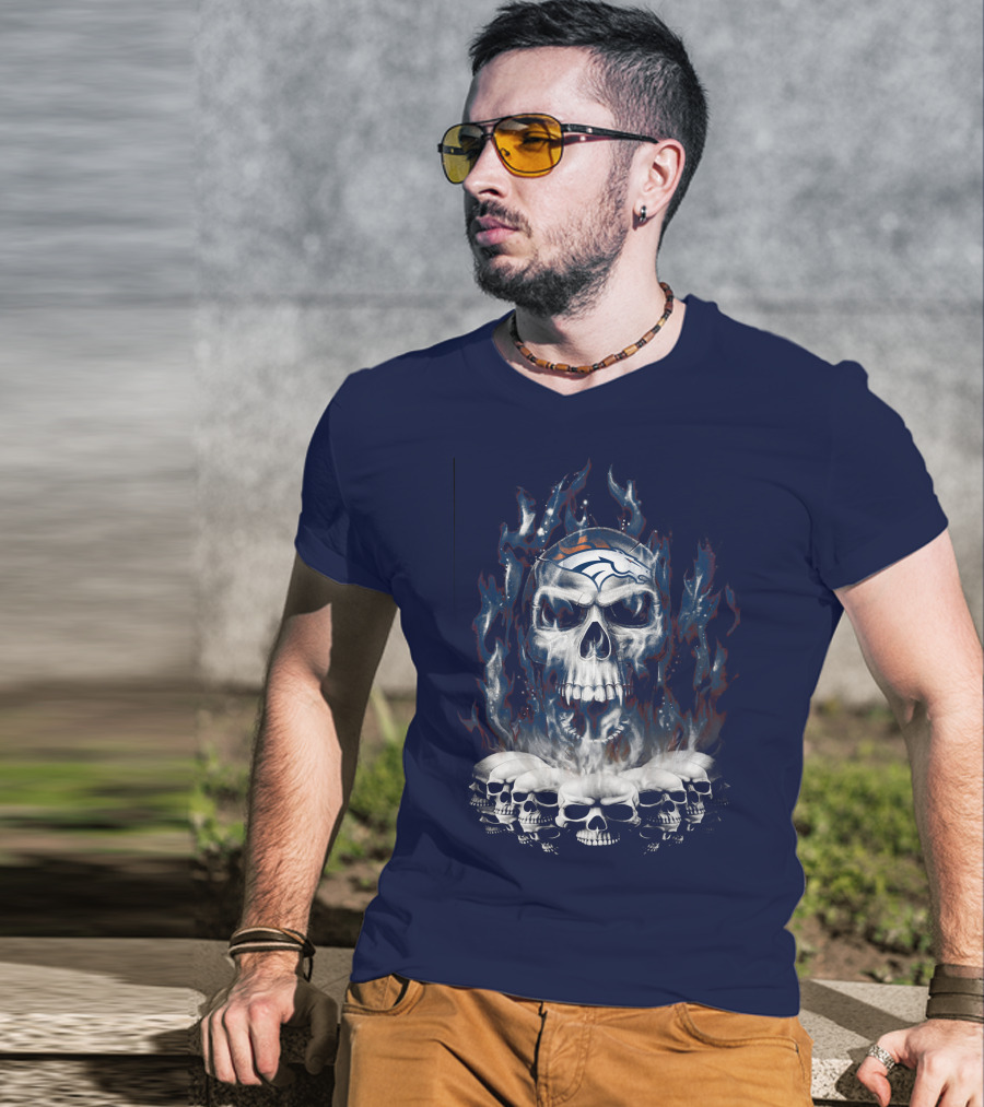 Denver Broncos Flaming Skull T-Shirt