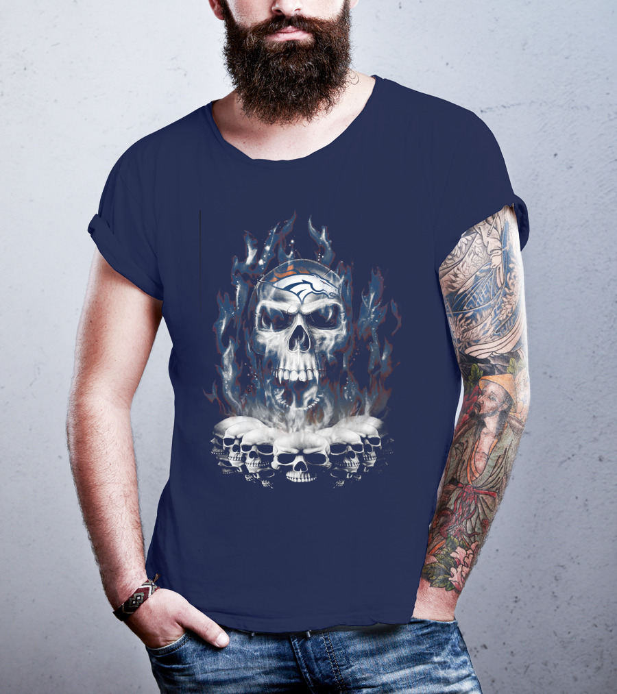 Denver Broncos Flaming Skull T-Shirt