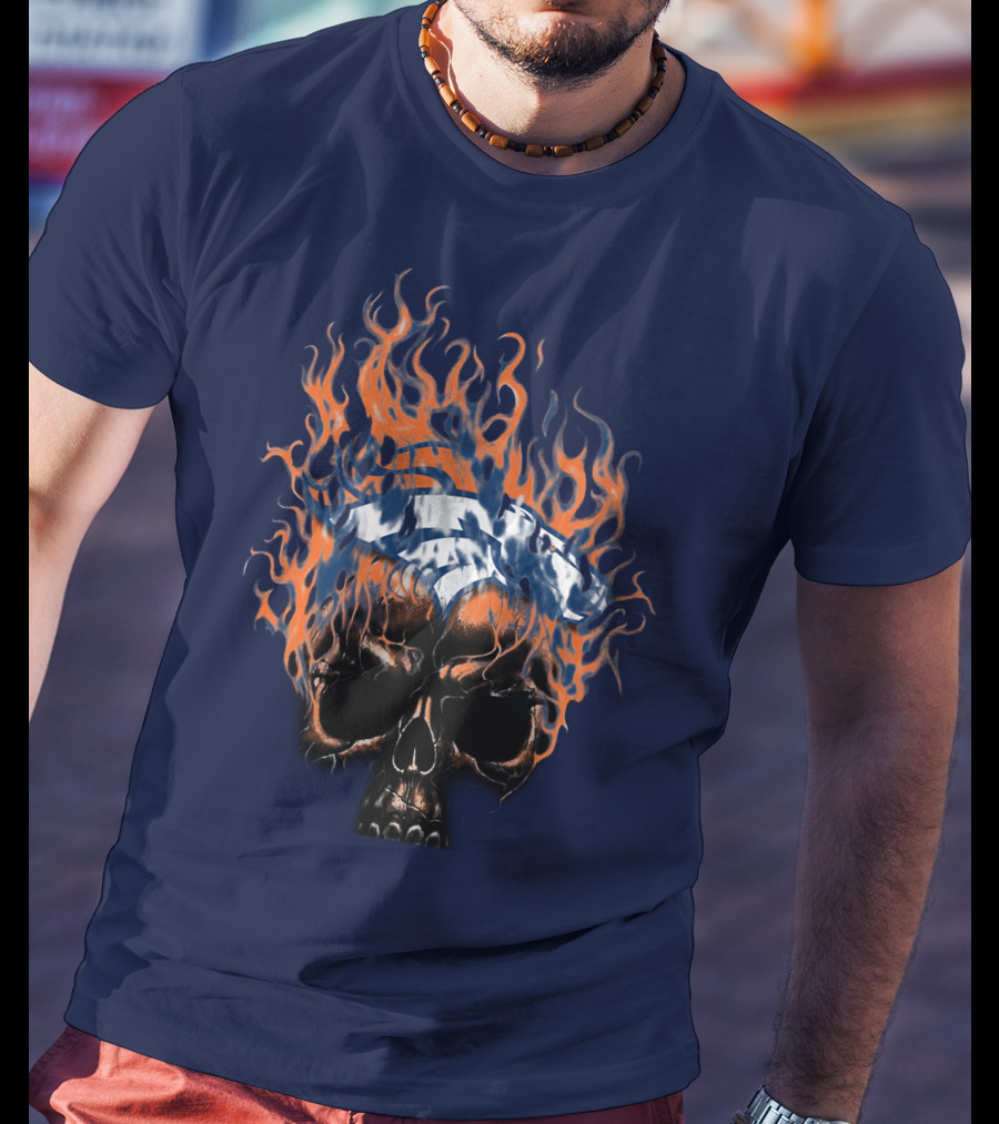 Denver Broncos 37 Fire Skull Flame Helmet T-Shirt