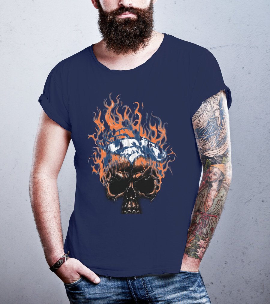 Denver Broncos 37 Fire Skull Flame Helmet T-Shirt