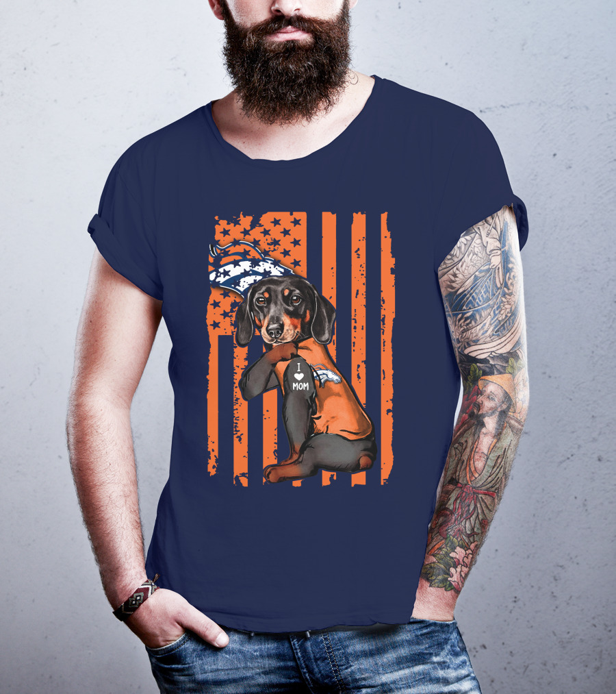 Dachshund Denver Broncos I Love Mom T-Shirt