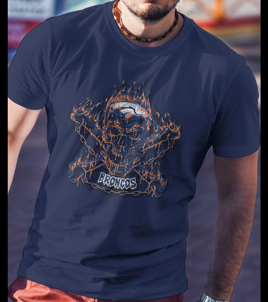 Broncos Flaming Skull Logo Denver Broncos 40 T-Shirt