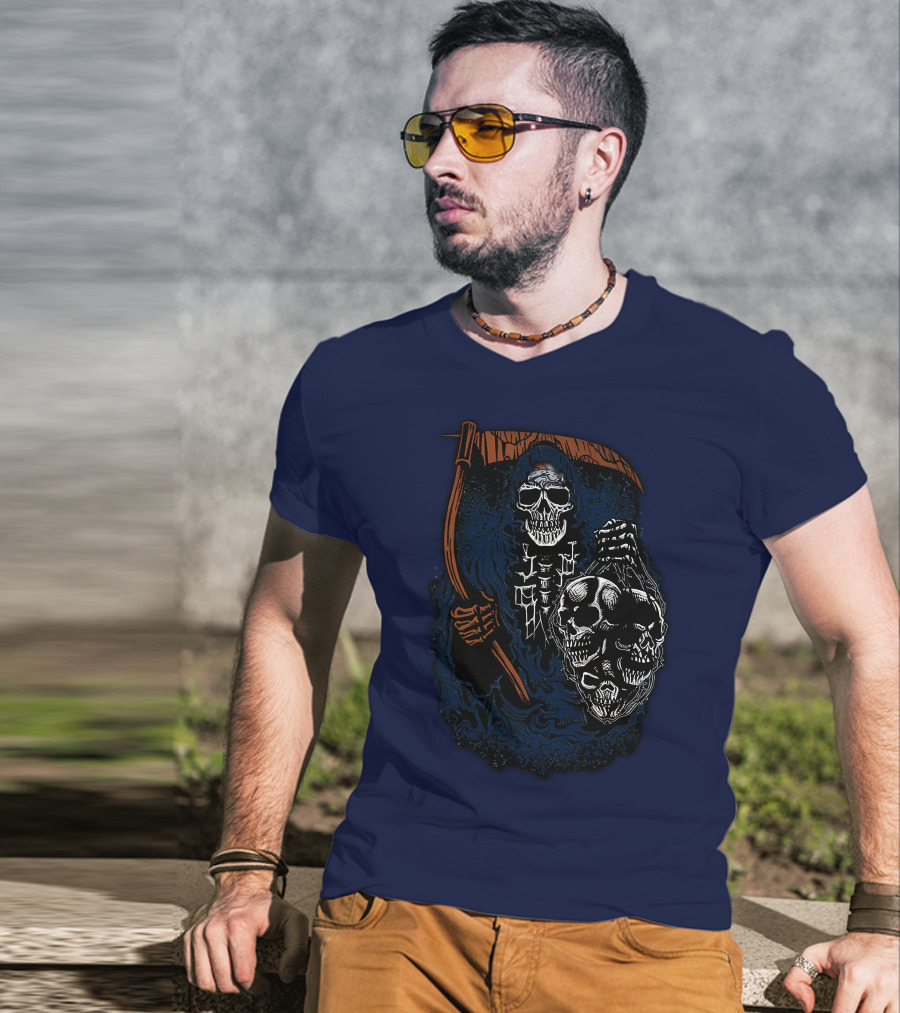 Denver Broncos Grim Reaper Skull Art T-Shirt