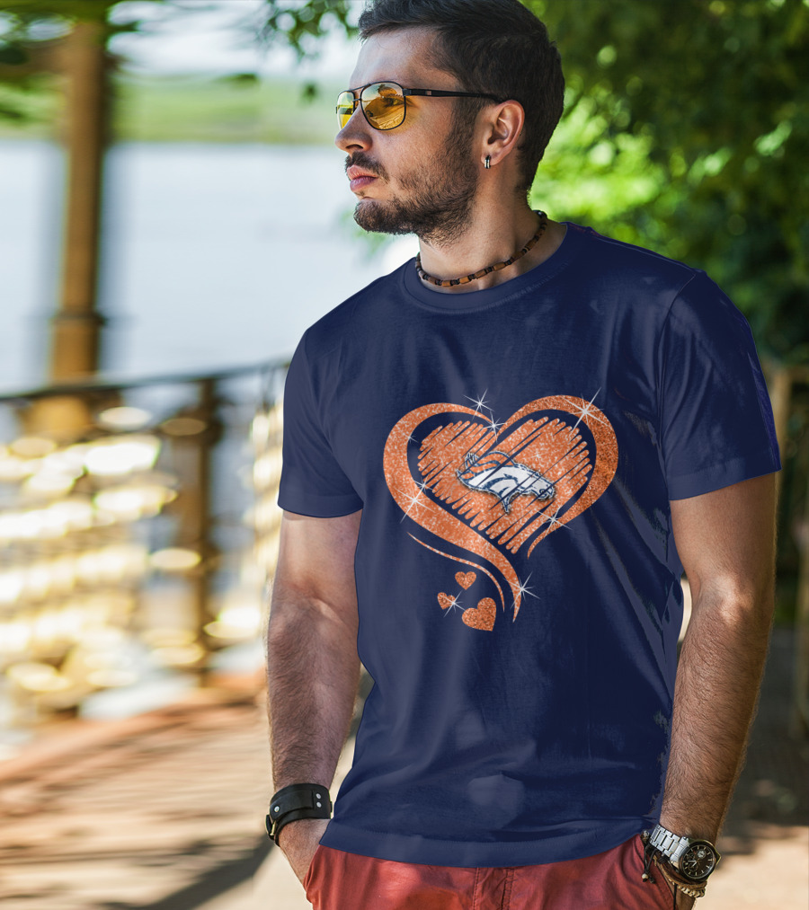 Heart Diamond Denver Broncos Sparkling Love T-Shirt