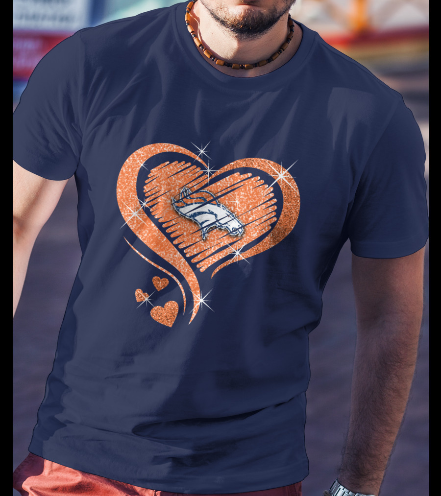 Heart Diamond Denver Broncos Sparkling Love T-Shirt