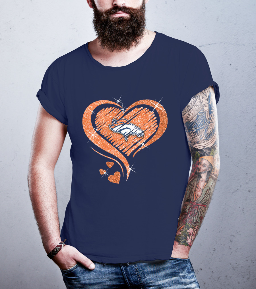 Heart Diamond Denver Broncos Sparkling Love T-Shirt