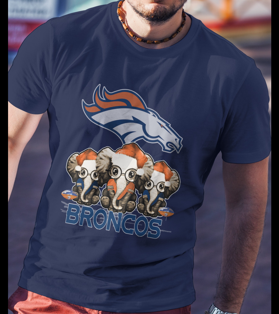 Elephan Christmas Denver Broncos Santa Hats Sporting Team Spirit T-Shirt