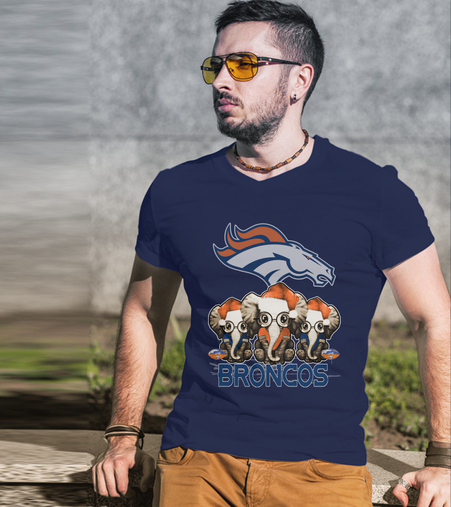 Elephan Christmas Denver Broncos Santa Hats Sporting Team Spirit T-Shirt