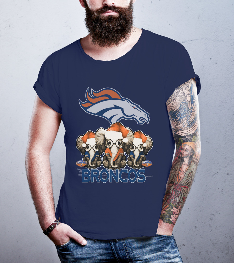Elephan Christmas Denver Broncos Santa Hats Sporting Team Spirit T-Shirt