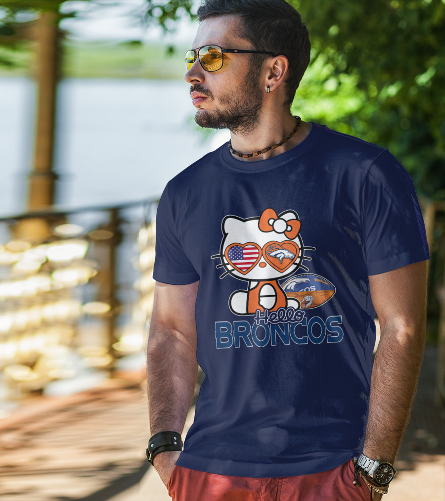 Hellokitty Broncos Usa Heart Football T-Shirt