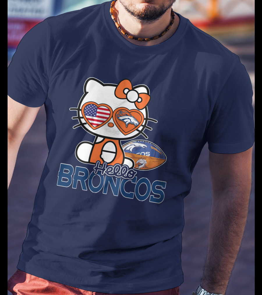 Hellokitty Broncos Usa Heart Football T-Shirt