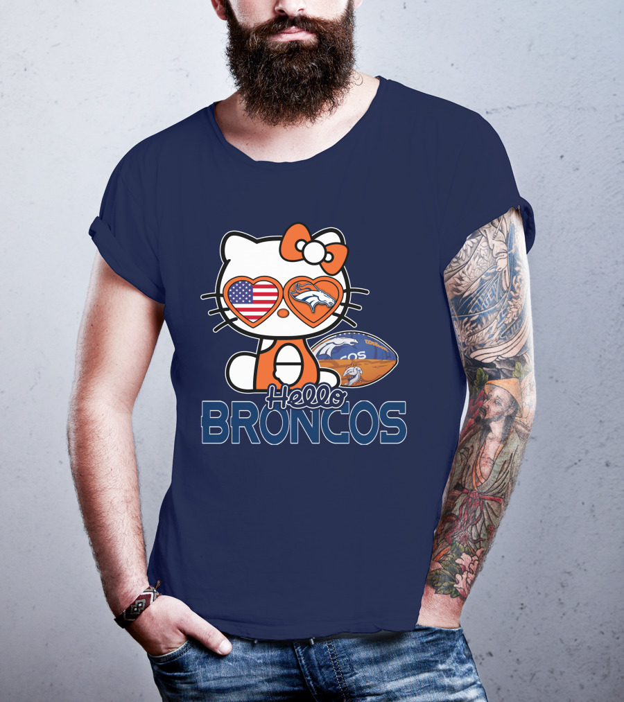 Hellokitty Broncos Usa Heart Football T-Shirt