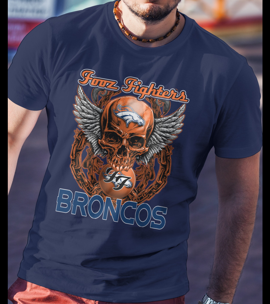 Fooz Fighters Denver Broncos Skull Wings T-Shirt