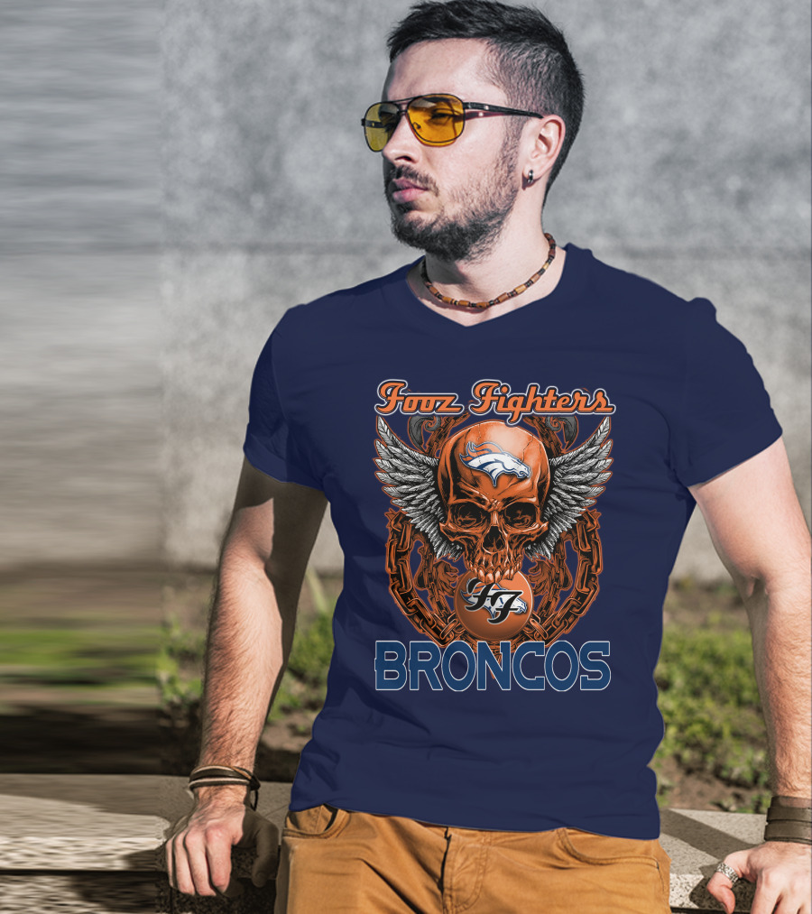 Fooz Fighters Denver Broncos Skull Wings T-Shirt