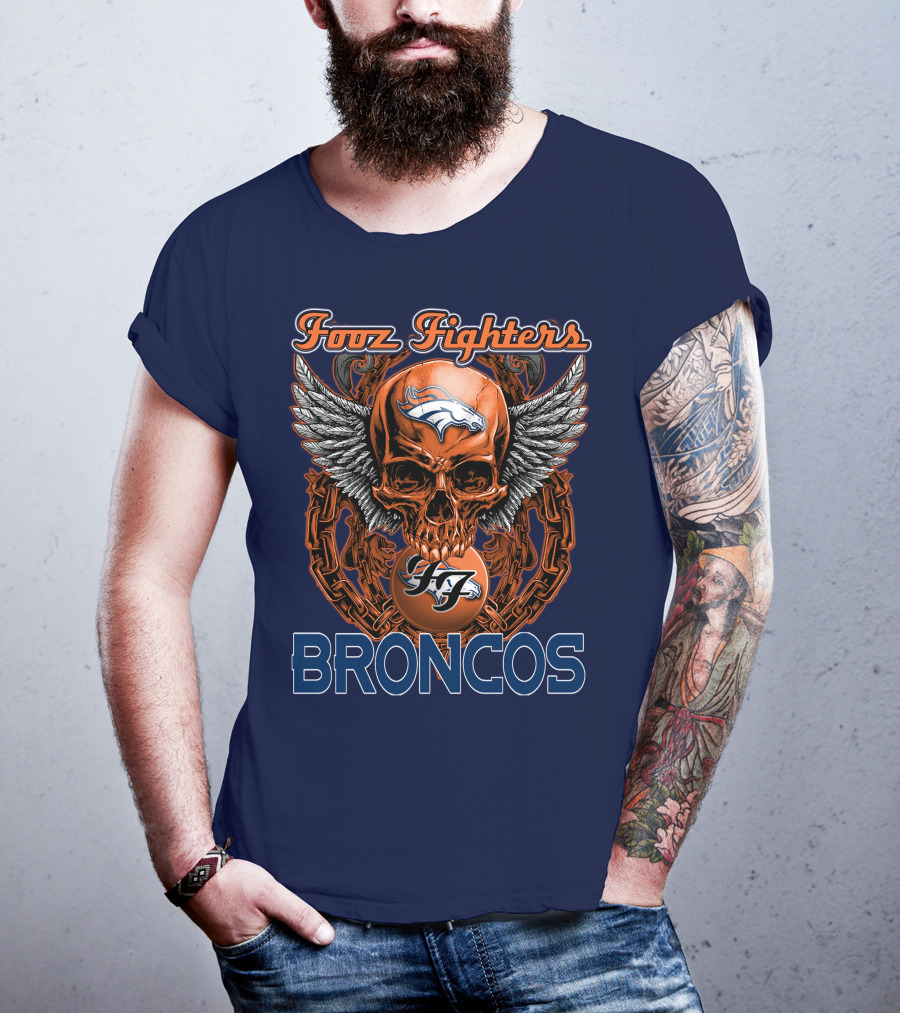 Fooz Fighters Denver Broncos Skull Wings T-Shirt