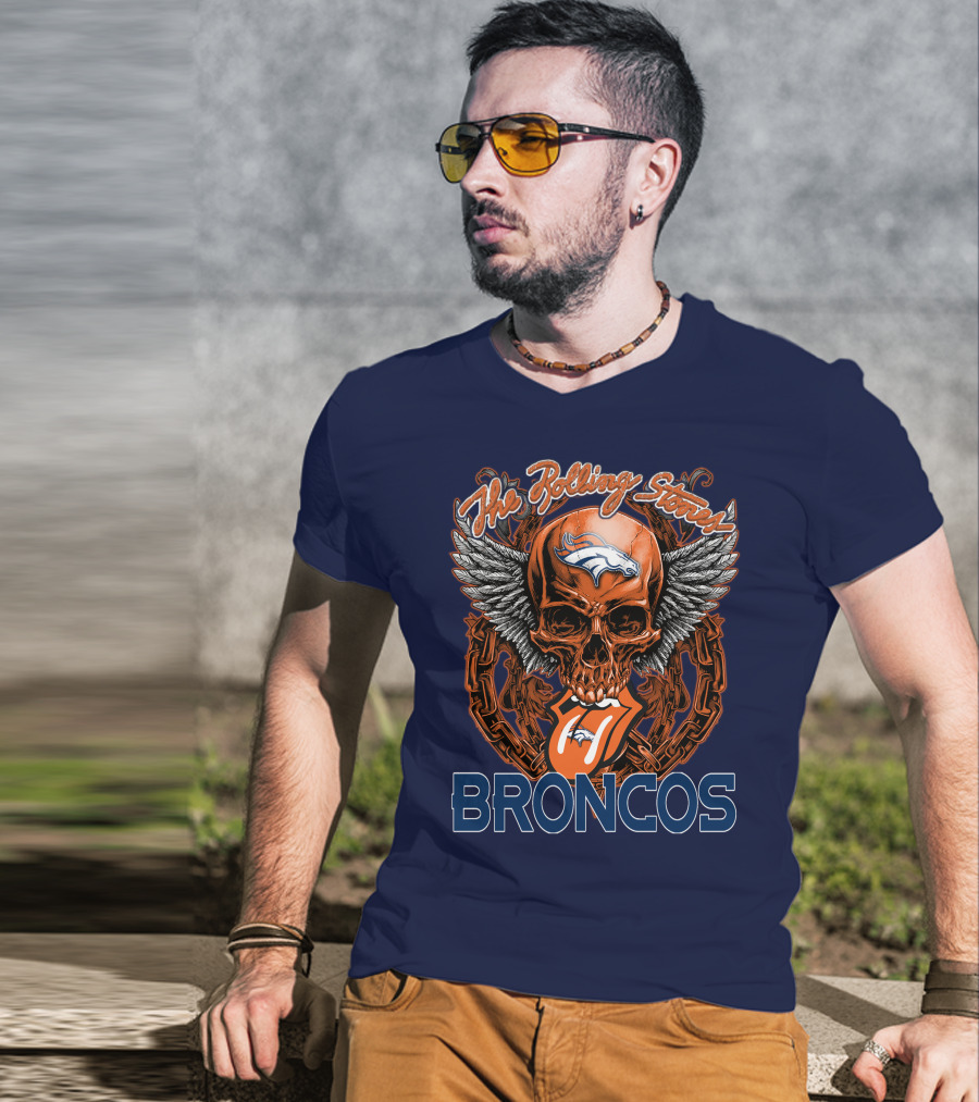 The Rolling Stones Broncos Winged Skull Denver Broncos Logo Tongue T-Shirt