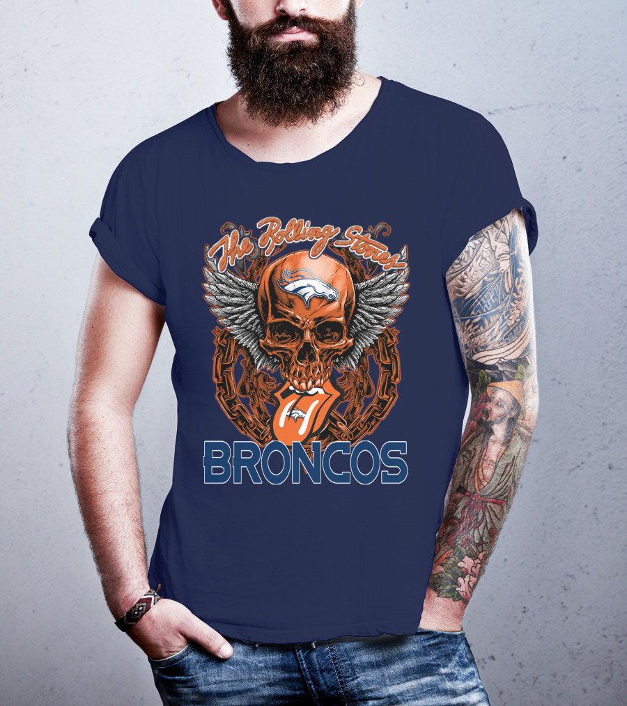 The Rolling Stones Broncos Winged Skull Denver Broncos Logo Tongue T-Shirt