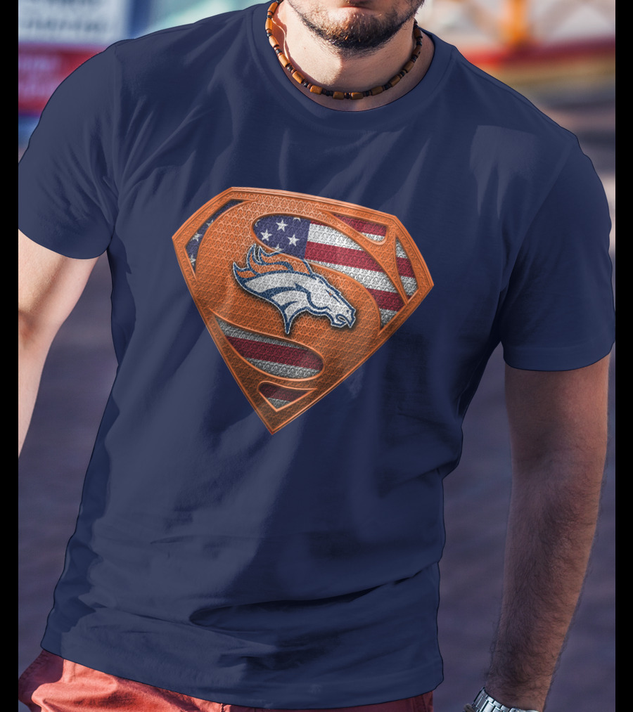Denver Broncos Superhero Shield American Flag T-Shirt