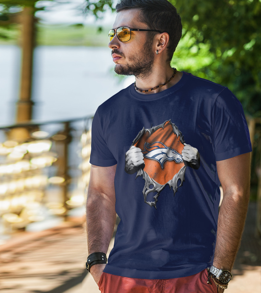 Torn V2 Denver Broncos Logo Ripped Reveal T-Shirt