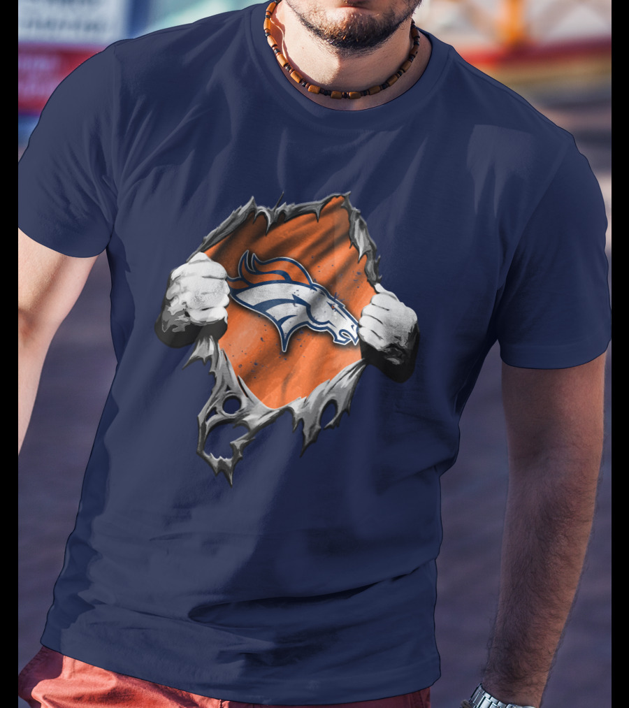 Torn V2 Denver Broncos Logo Ripped Reveal T-Shirt