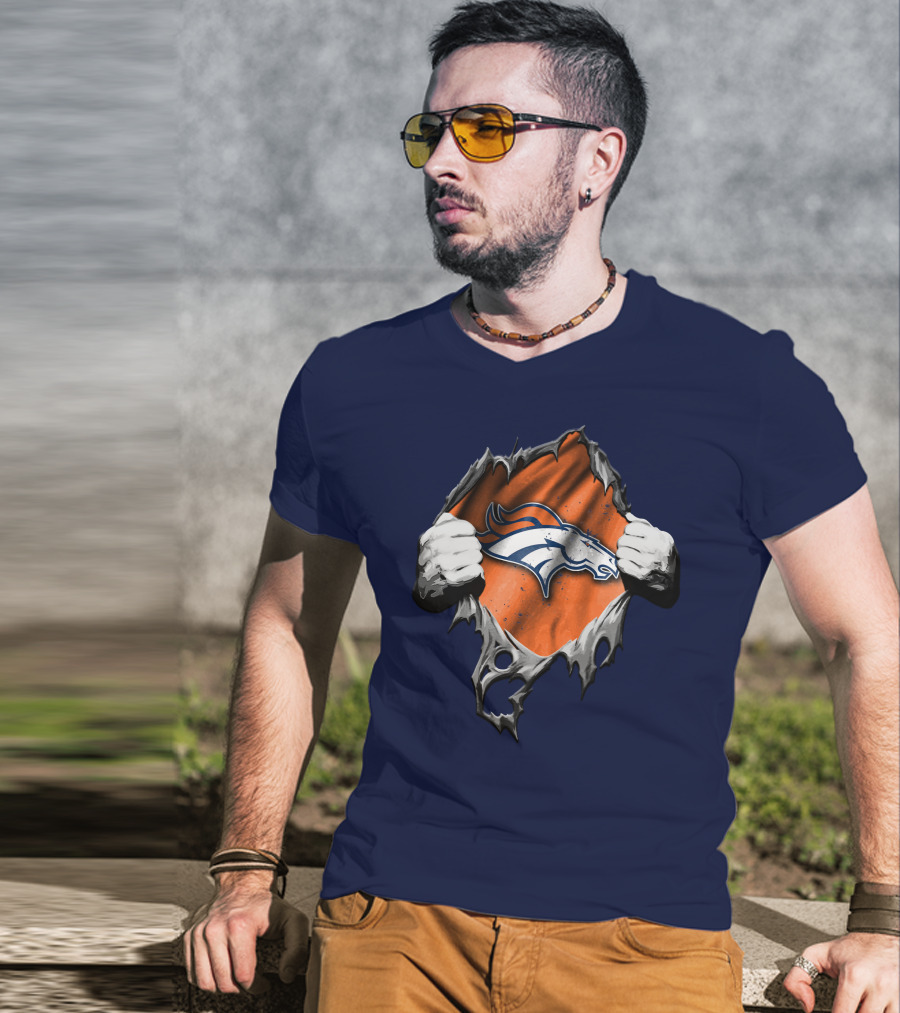 Torn V2 Denver Broncos Logo Ripped Reveal T-Shirt
