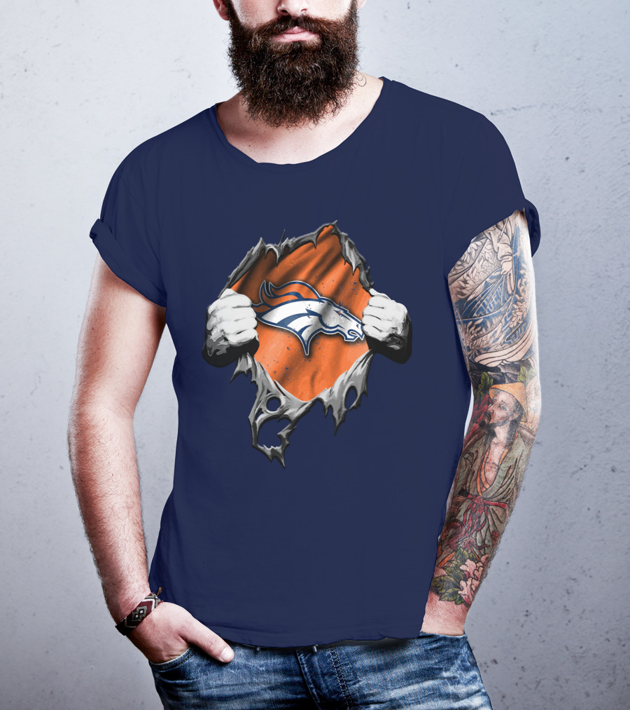 Torn V2 Denver Broncos Logo Ripped Reveal T-Shirt