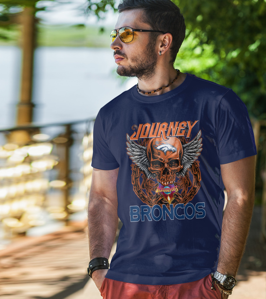 Journey Denver Broncos Skull With Wings And Chains T-Shirt