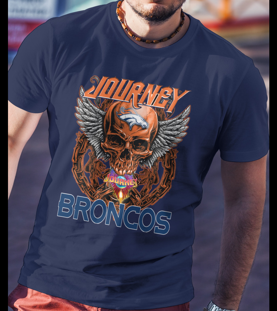 Journey Denver Broncos Skull With Wings And Chains T-Shirt