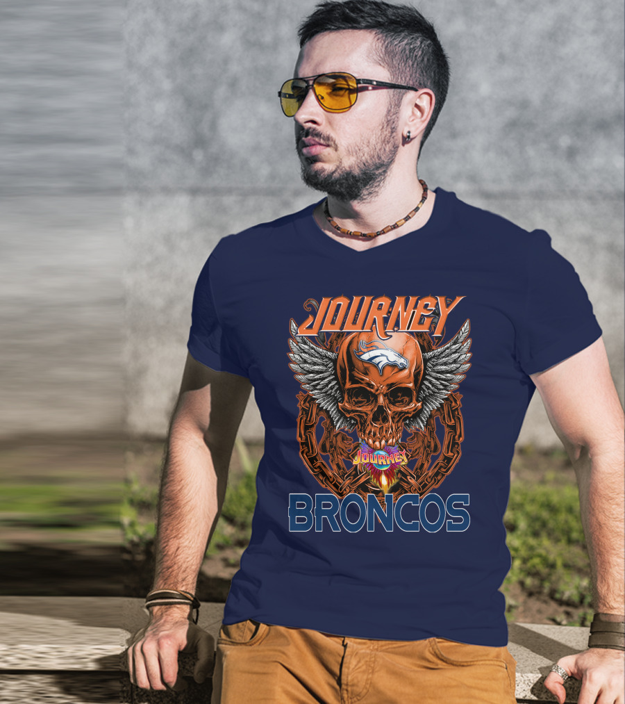 Journey Denver Broncos Skull With Wings And Chains T-Shirt