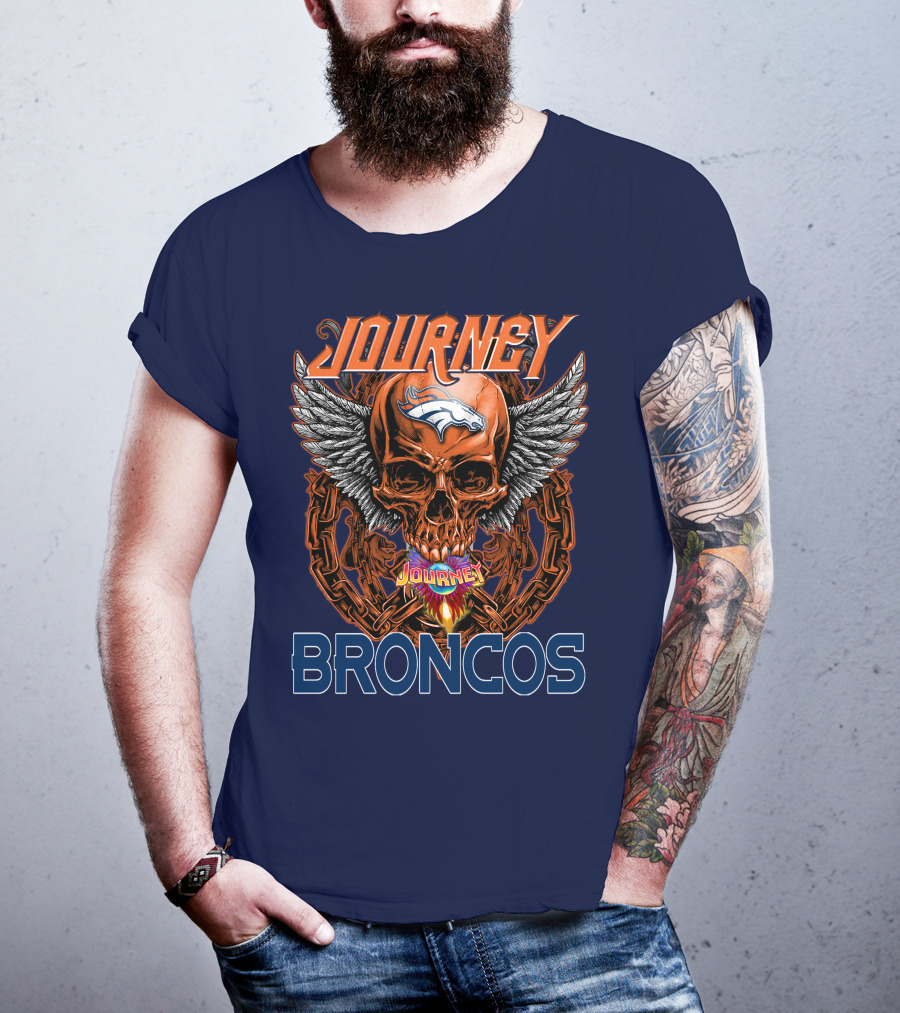 Journey Denver Broncos Skull With Wings And Chains T-Shirt
