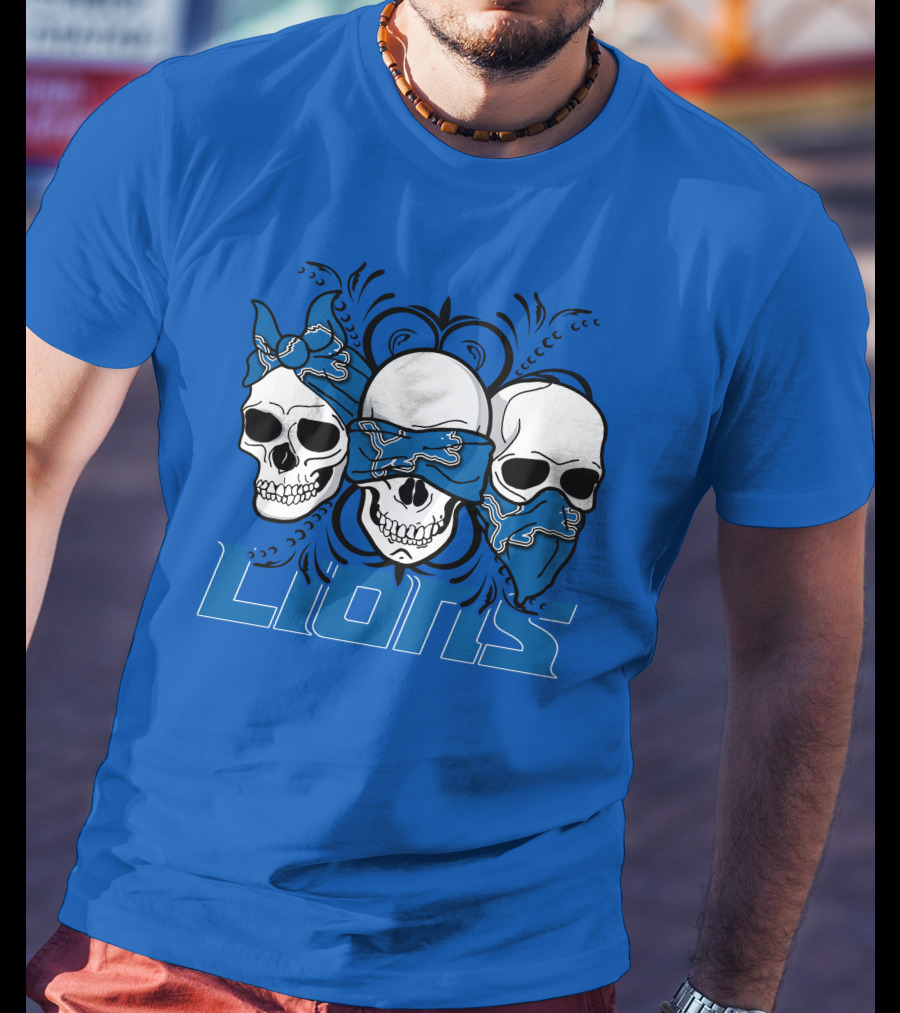 Skull Detroit Lions Bandana Style Art T-Shirt
