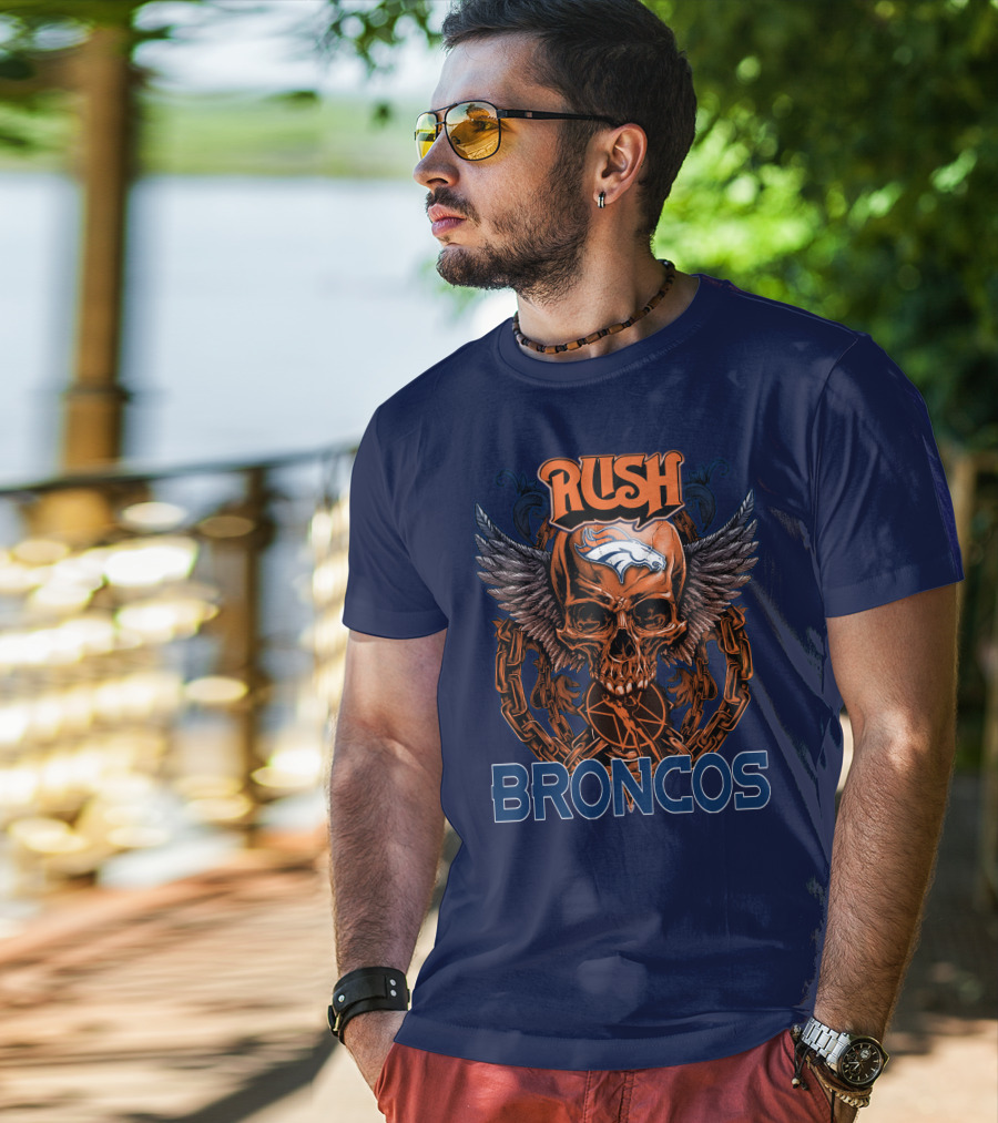 Rush Denver Broncos Skull Wings Chain T-Shirt