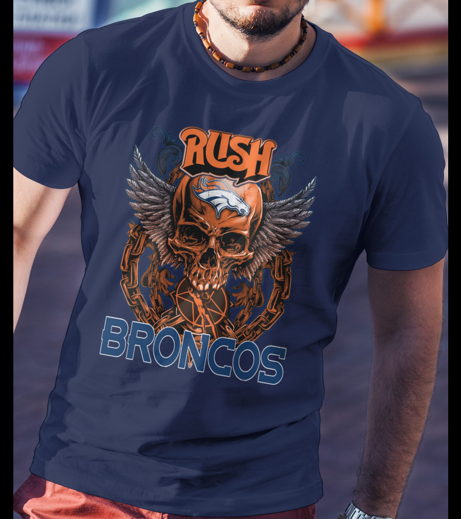 Rush Denver Broncos Skull Wings Chain T-Shirt