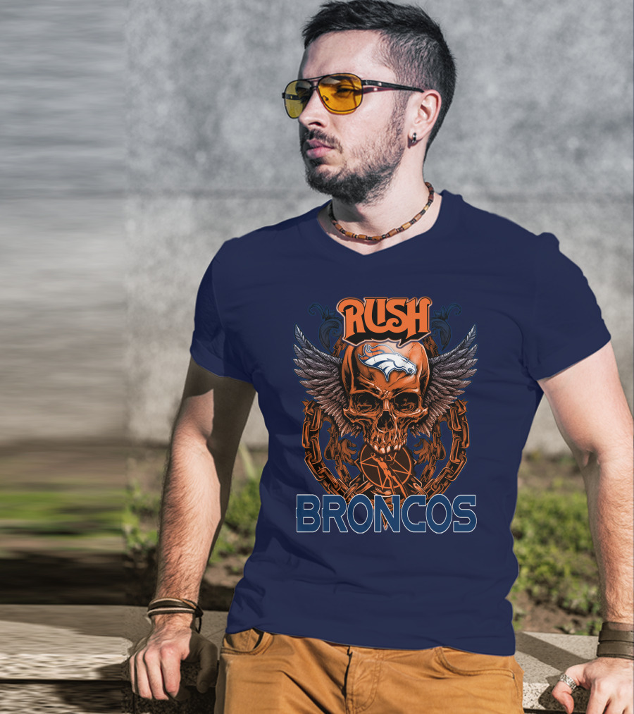 Rush Denver Broncos Skull Wings Chain T-Shirt