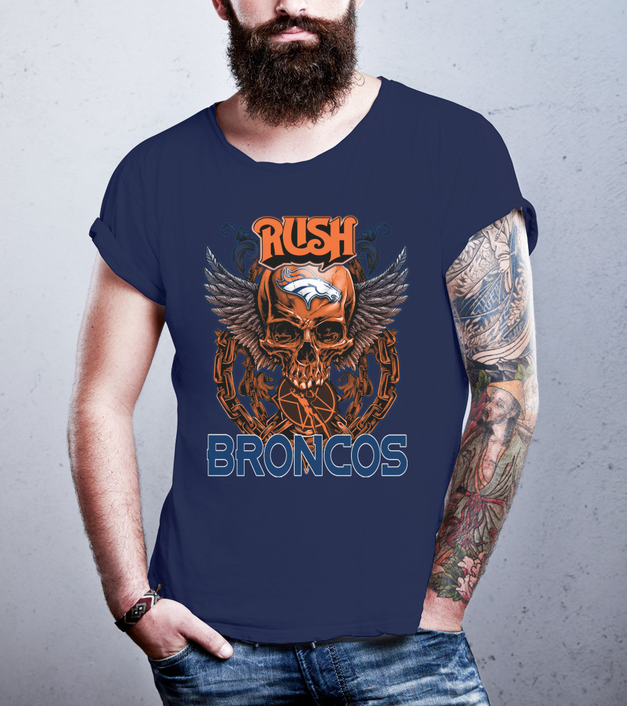 Rush Denver Broncos Skull Wings Chain T-Shirt