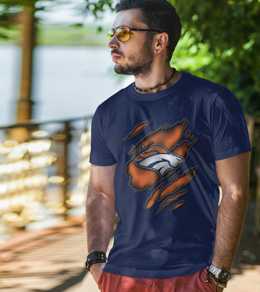 Torn Denver Broncos Logo Bold Fanwear Torn T-Shirt