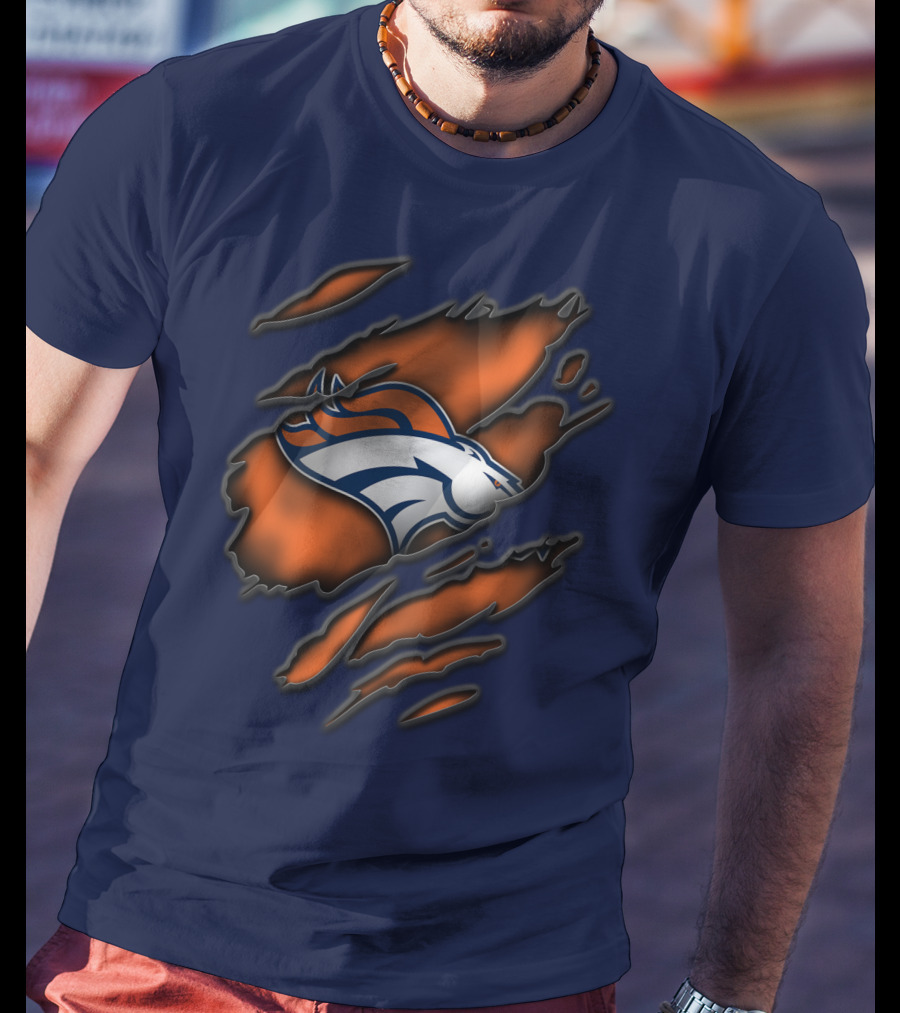 Torn Denver Broncos Logo Bold Fanwear Torn T-Shirt