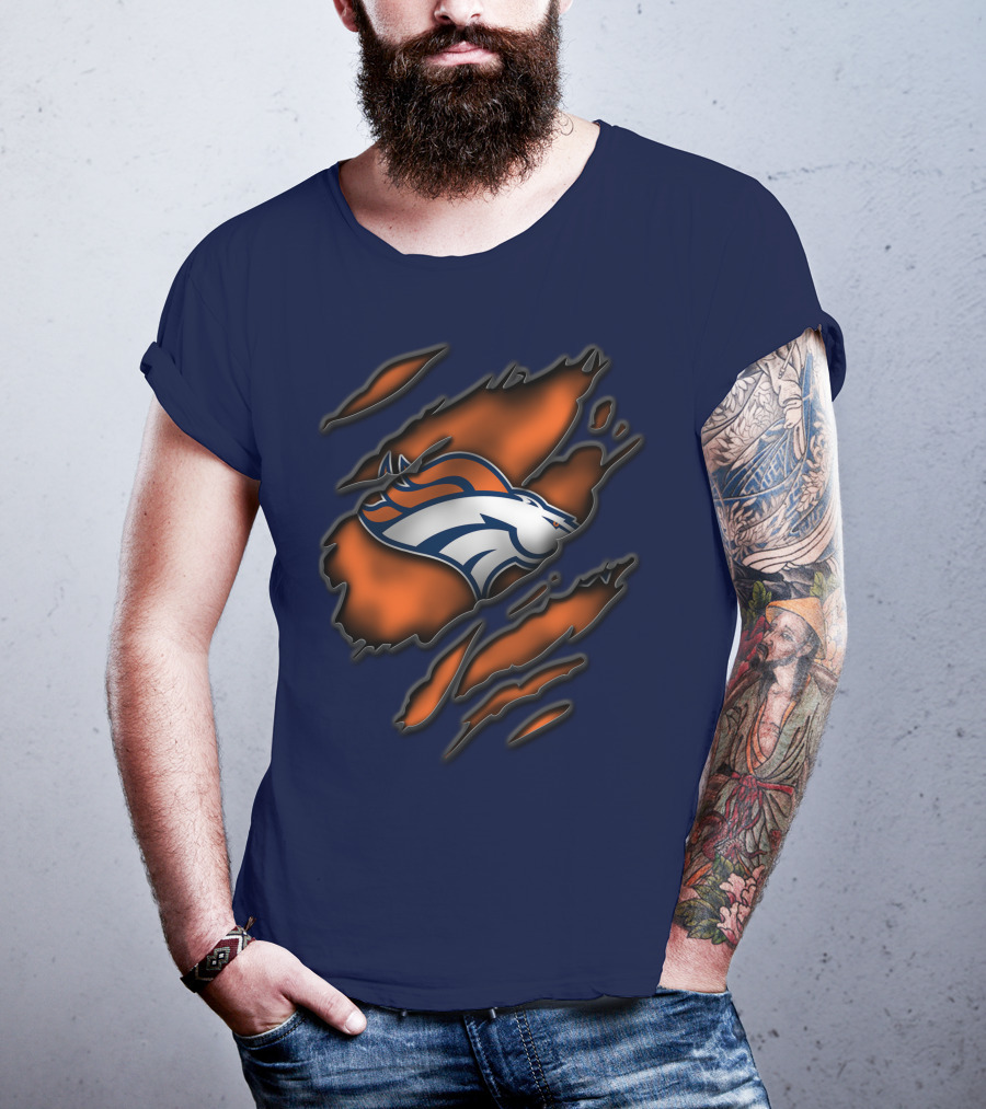 Torn Denver Broncos Logo Bold Fanwear Torn T-Shirt