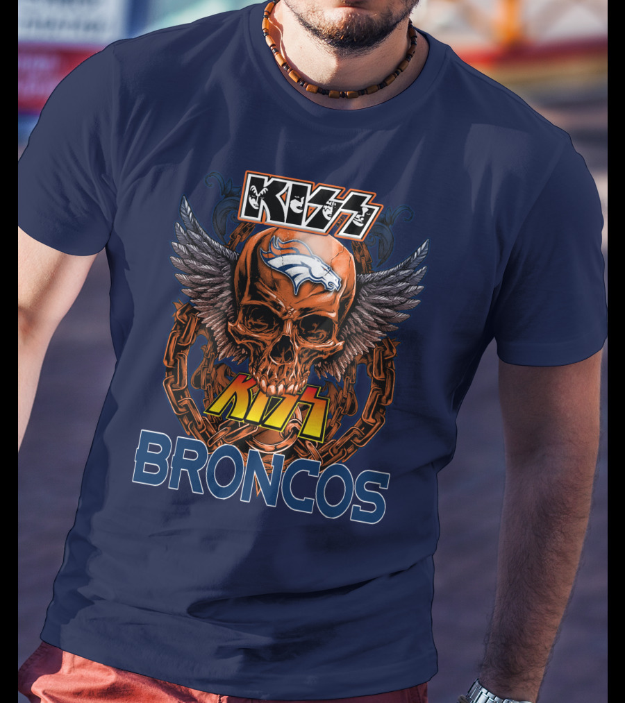 Kiss Denver Broncos Skull With Wings And Chains T-Shirt
