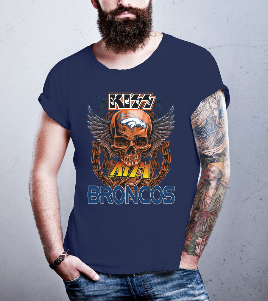 Kiss Denver Broncos Skull With Wings And Chains T-Shirt