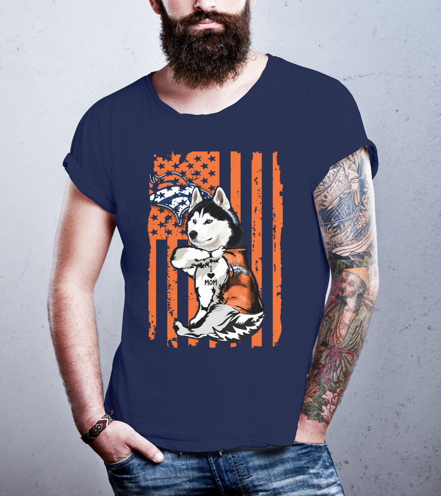 Siberian Husky Mom Denver Broncos Fan Usa Flag T-Shirt