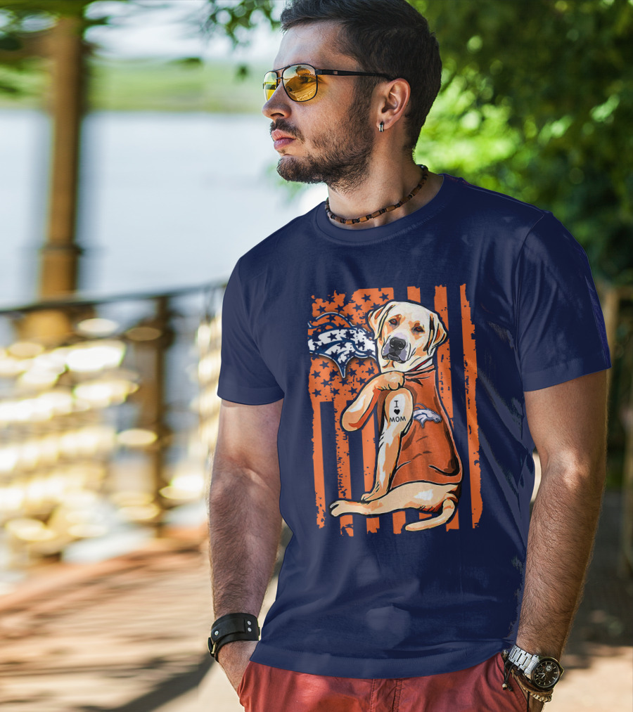 Labrador Retriever I Love Mom Denver Broncos Fan Flag T-Shirt