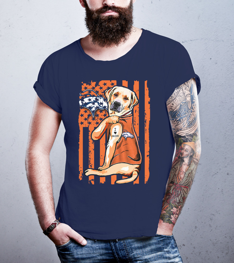 Labrador Retriever I Love Mom Denver Broncos Fan Flag T-Shirt