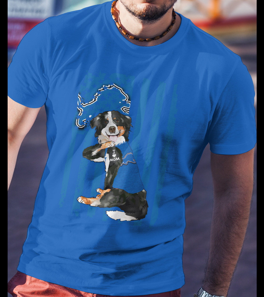 I Love Mom Border Collie Detroit Lions Fan T-Shirt