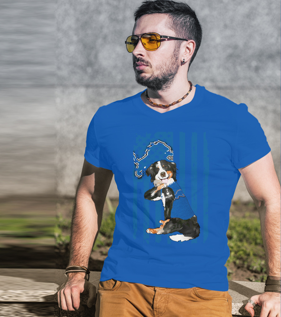 I Love Mom Border Collie Detroit Lions Fan T-Shirt