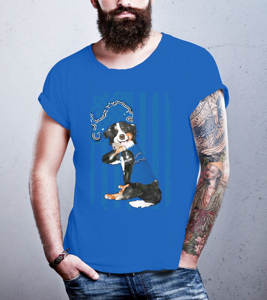 I Love Mom Border Collie Detroit Lions Fan T-Shirt